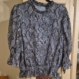 Ann Taylor Snake Print Blouse - Blue and Brown